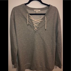 Gray lace up sweater